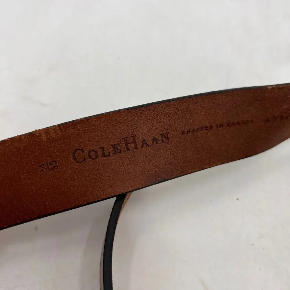 Cole Haan Belt Mens 34 Brown Leather Silver Center Bar Pin Buckle Dress Casual